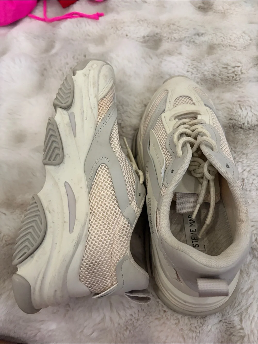 Steve Madden Neutral Beige Mesh & Suede Chunky Sneakers
